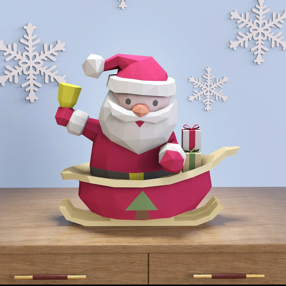 Papercraft Santa Claus Christmas, Paper Craft Santa Claus Model, Santa PDF template, 3D Santa sculpture, Low poly pattern Santa Christmas