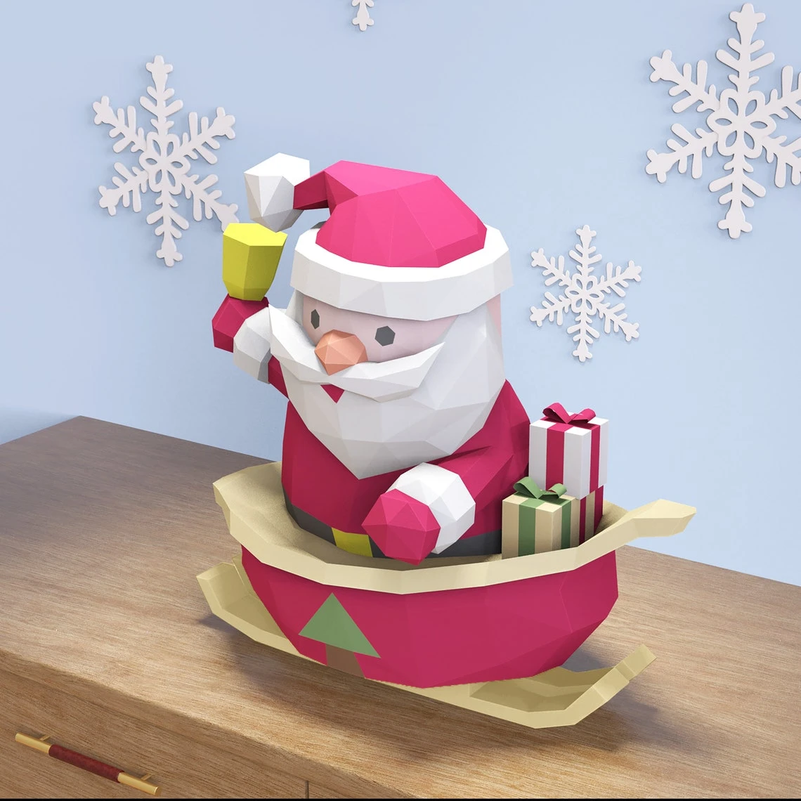 Papercraft Santa Claus Christmas, Paper Craft Santa Claus Model, Santa PDF template, 3D Santa sculpture, Low poly pattern Santa Christmas