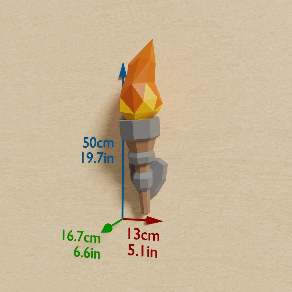 Torches Papercraft 3D DIY low poly paper crafts Halloween model and wall decor templates