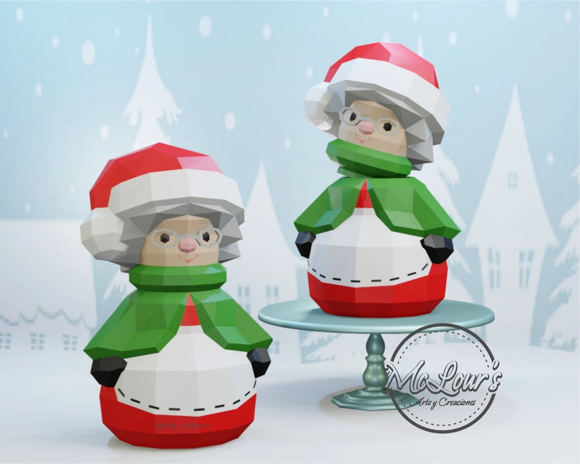 Mrs. Claus Box/ Christmas/ DiY Craft/ Template PDF/ Low Poly/ Papercraft Mama Noel/ 3D Christmas/ Origami/ Home decor