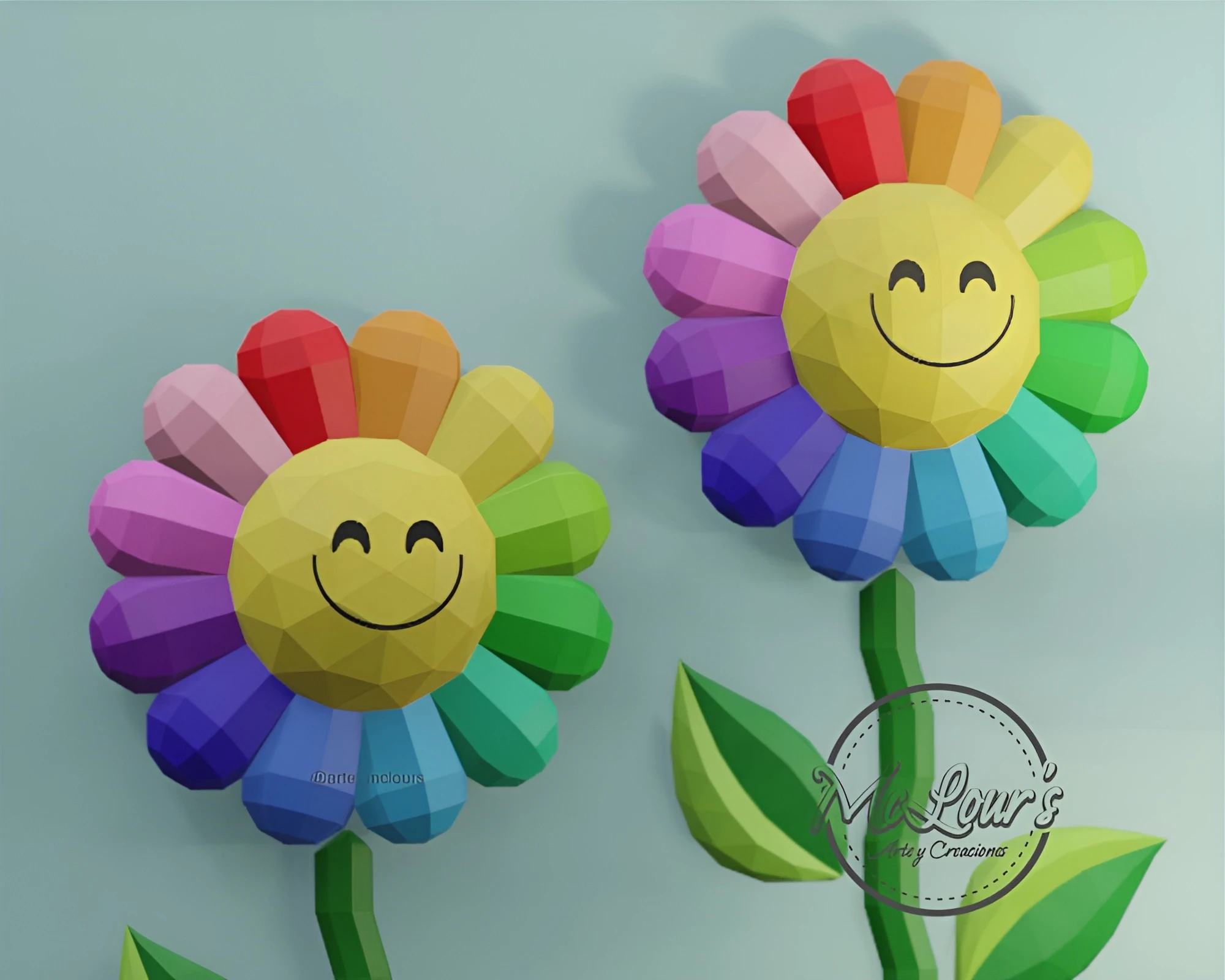 Rainbow Flower/ Flor Arcoiris/ DiY Craft/ Template PDF/ Low Poly/ Papercraft Flower/ 3D Flower/ Origami/ Home decor