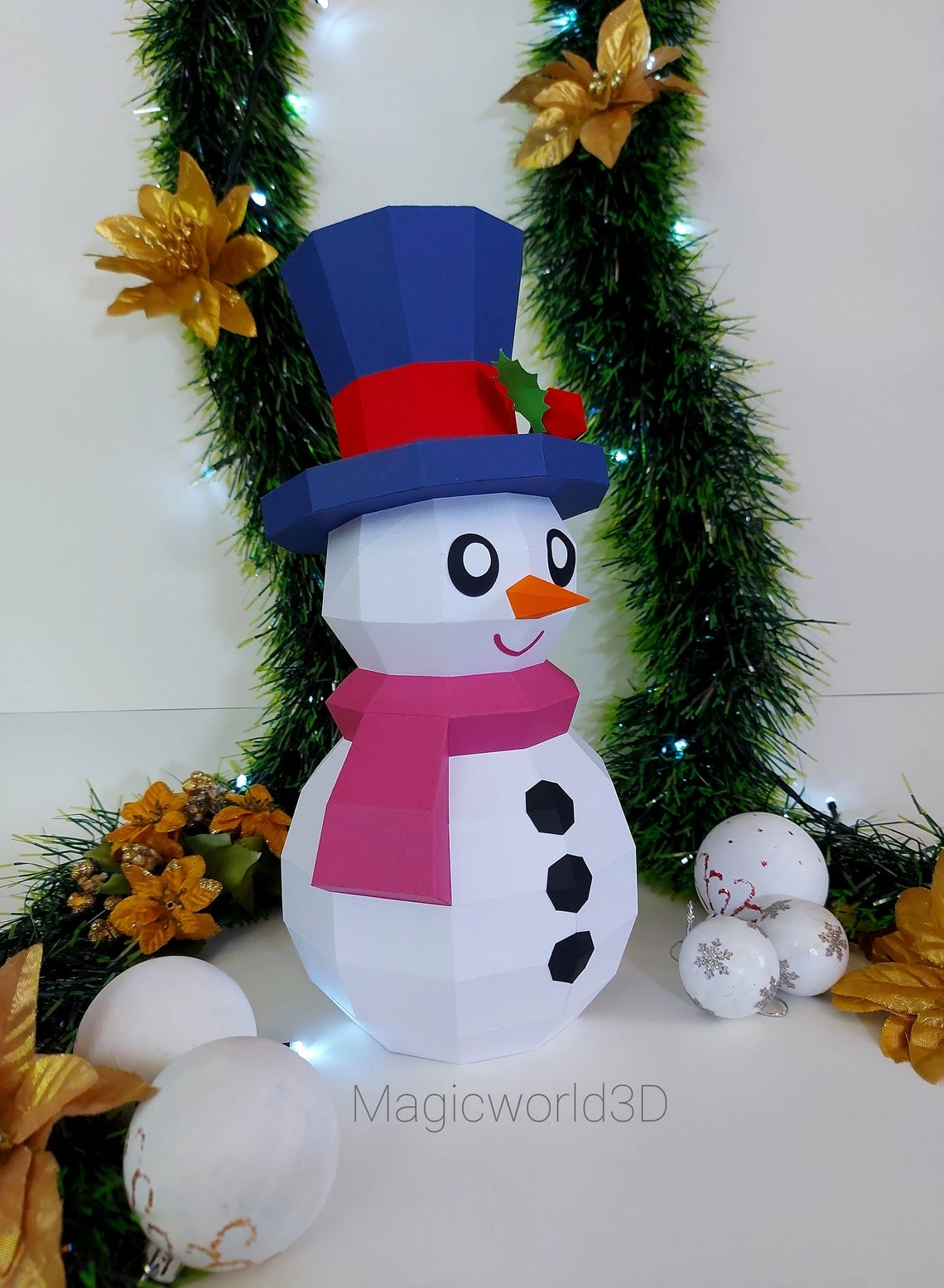 Snowman Low Poly, Papercraft, PDF template, Paper model, Sculpture, 3D puzzle, Polygonal model, Lowpoly