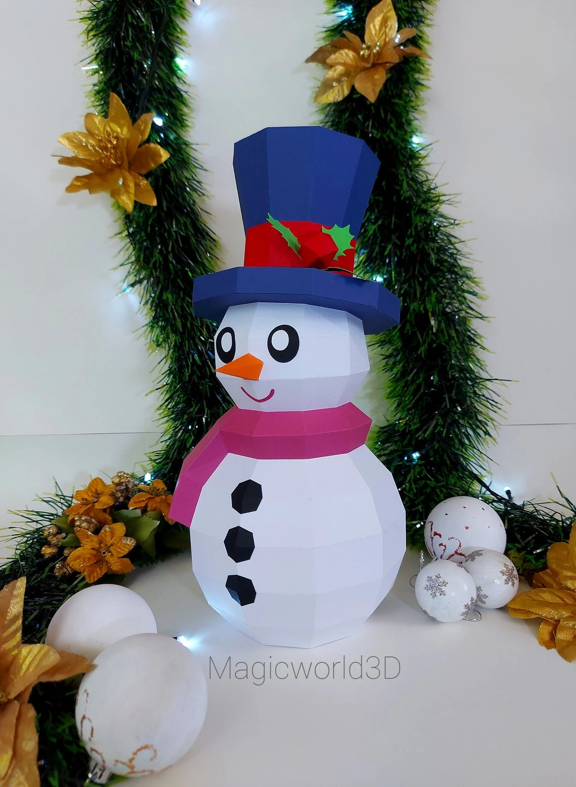 Snowman Low Poly, Papercraft, PDF template, Paper model, Sculpture, 3D puzzle, Polygonal model, Lowpoly