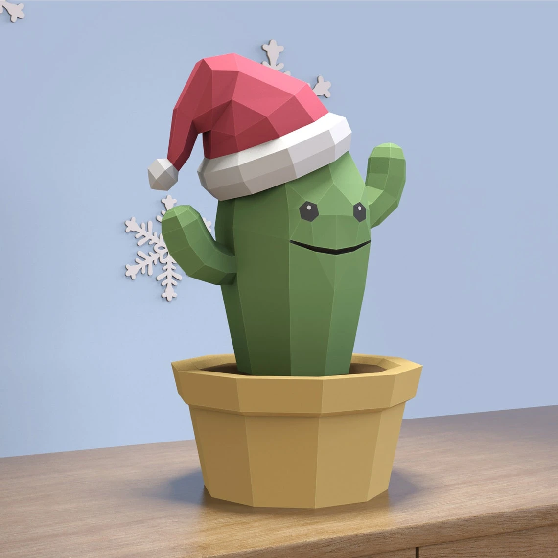 Cactus Christmas Paper Craft Cactus Christmas Model, Cactus Christmas PDF template, 3D Cactus sculpture, Low poly pattern Cactus Christmas