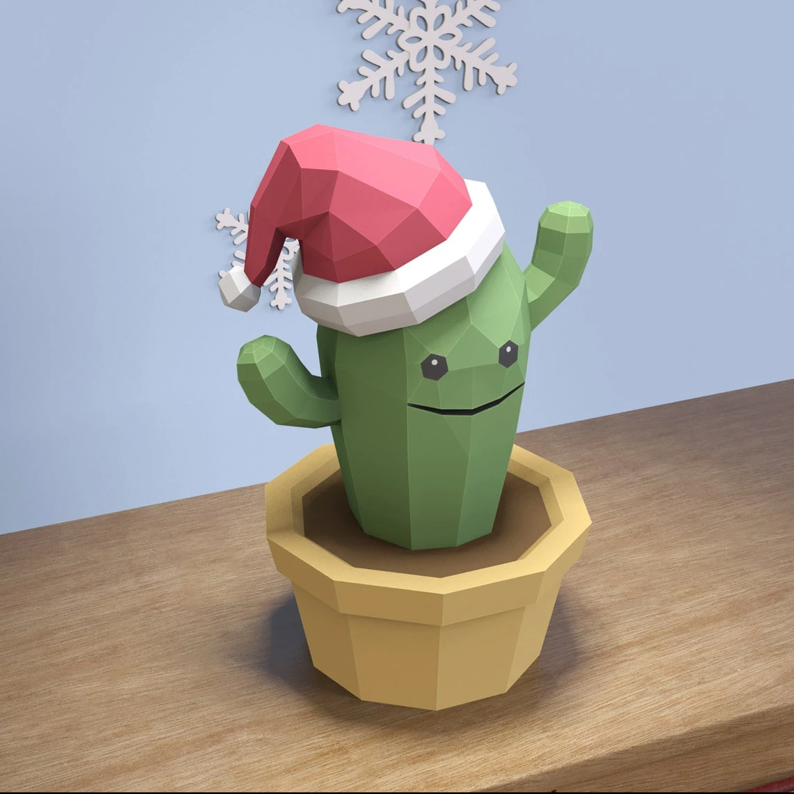 Cactus Christmas Paper Craft Cactus Christmas Model, Cactus Christmas PDF template, 3D Cactus sculpture, Low poly pattern Cactus Christmas