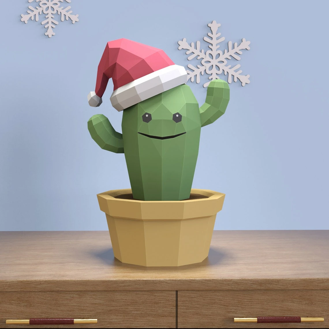 Cactus Christmas Paper Craft Cactus Christmas Model, Cactus Christmas PDF template, 3D Cactus sculpture, Low poly pattern Cactus Christmas