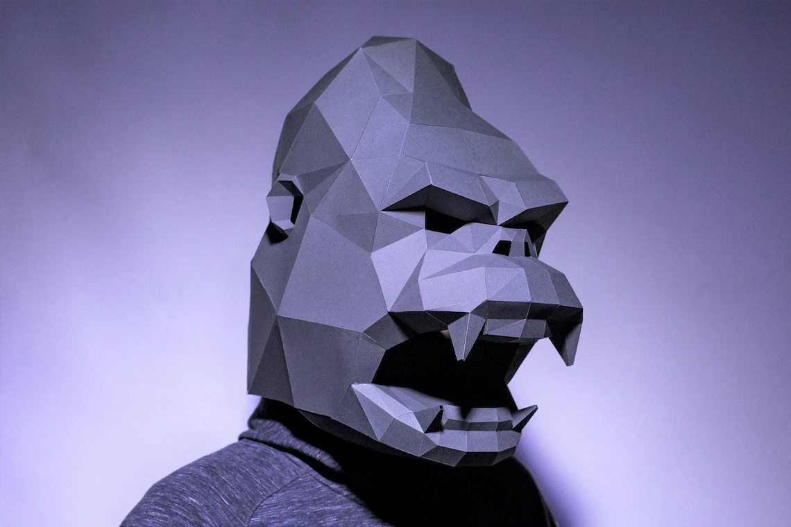 King Kong Mask, Mask Paper Craft, Digital Template, Origami, PDF Download DIY, Low Poly, Halloween