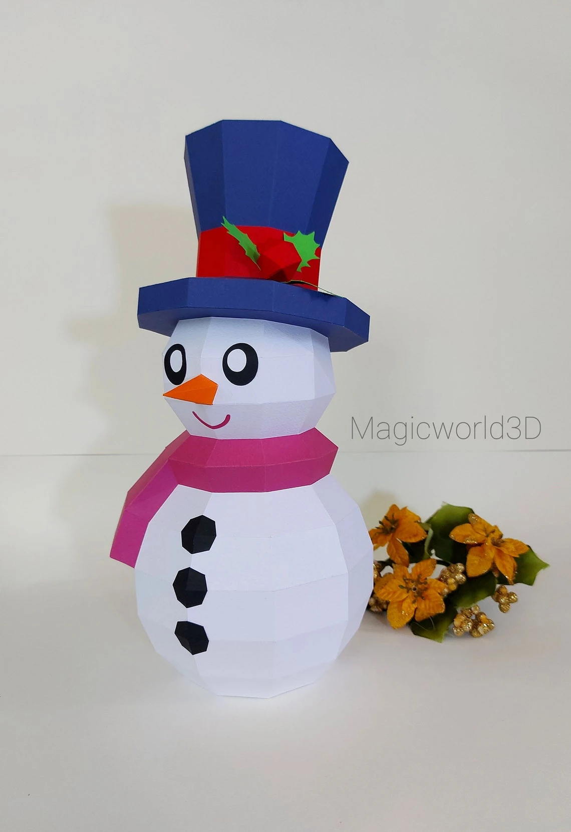 Snowman Low Poly, Papercraft, PDF template, Paper model, Sculpture, 3D puzzle, Polygonal model, Lowpoly