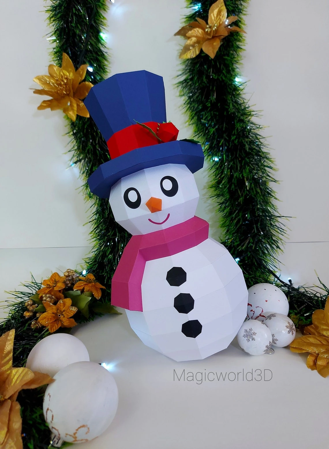 Snowman Low Poly, Papercraft, PDF template, Paper model, Sculpture, 3D puzzle, Polygonal model, Lowpoly