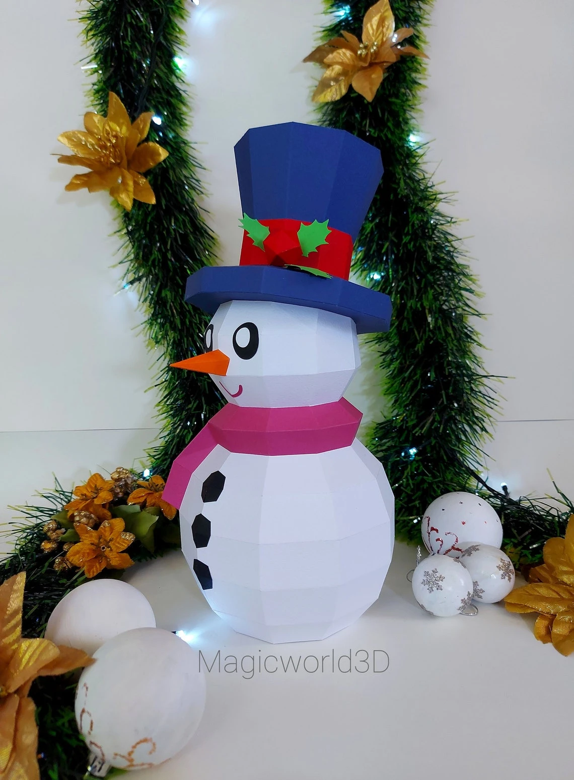 Snowman Low Poly, Papercraft, PDF template, Paper model, Sculpture, 3D puzzle, Polygonal model, Lowpoly