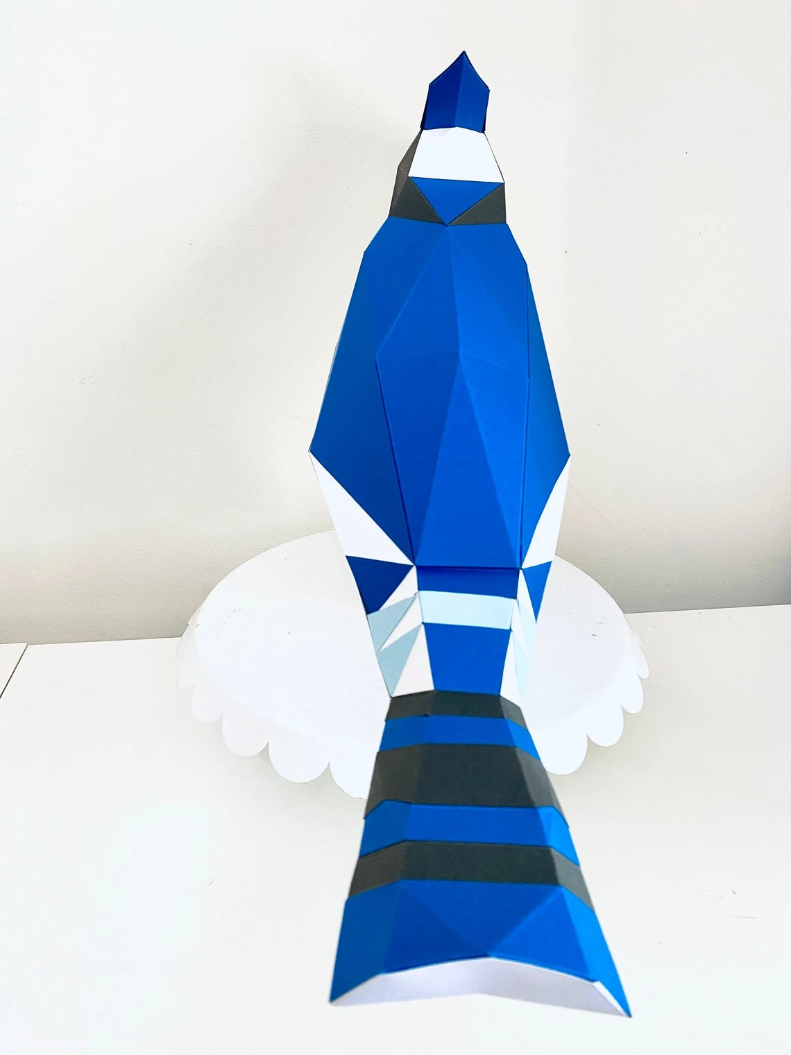 Blue Jay bird 3D Papercraft. You get PDF digital file templates and instructions for these DIY lowpoly paper sculpture.