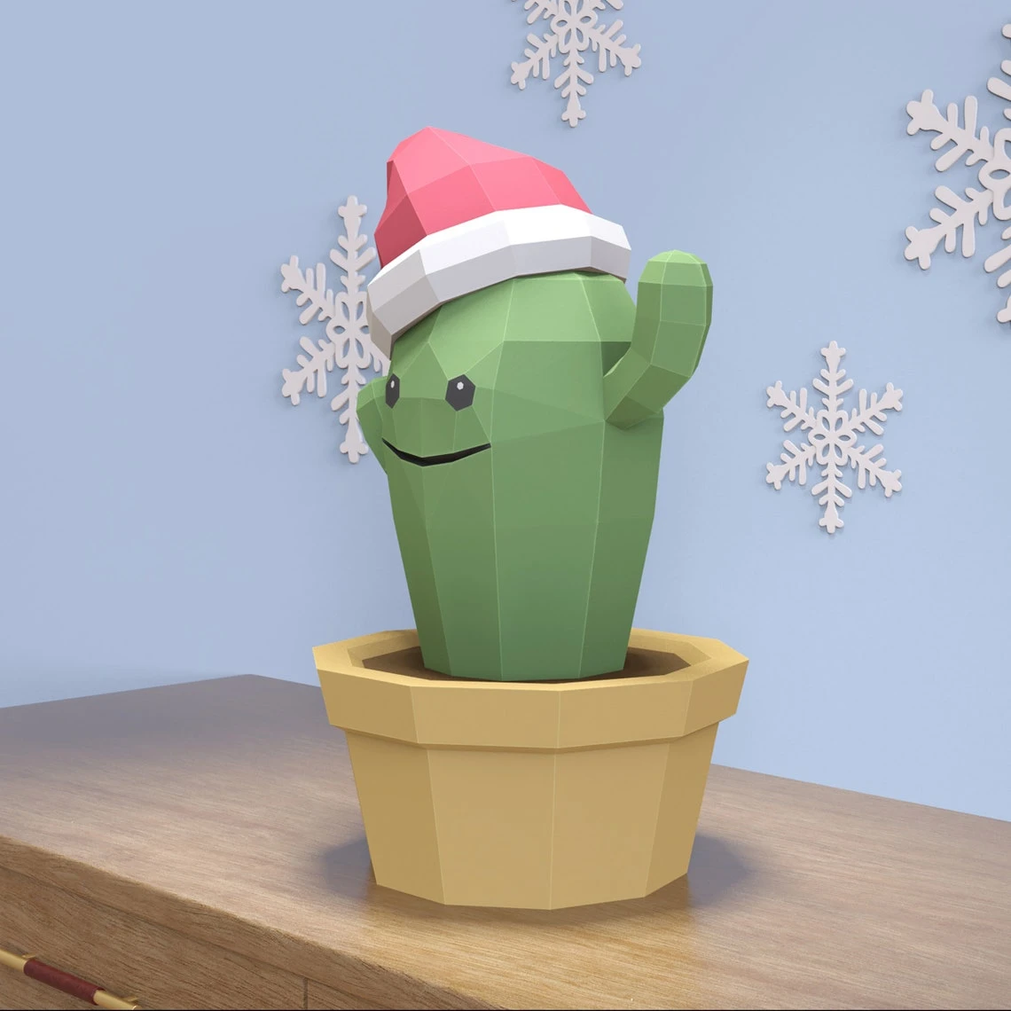 Cactus Christmas Paper Craft Cactus Christmas Model, Cactus Christmas PDF template, 3D Cactus sculpture, Low poly pattern Cactus Christmas