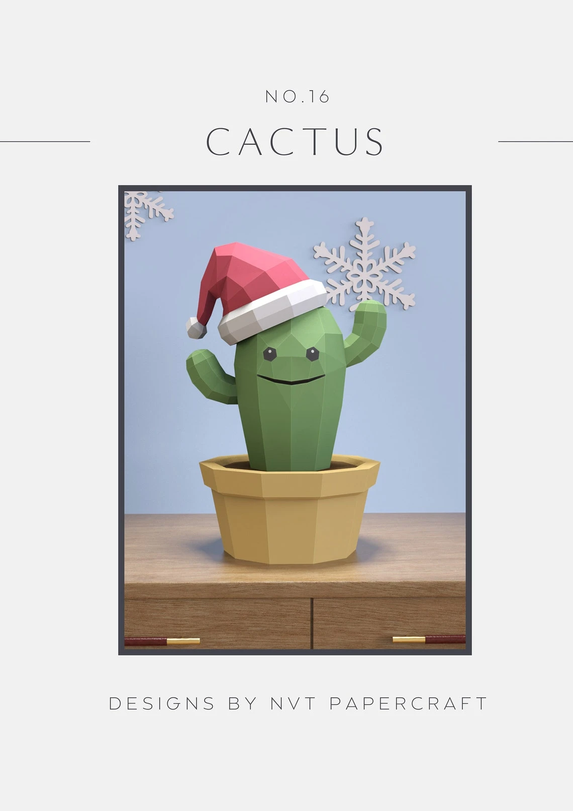 Cactus Christmas Paper Craft Cactus Christmas Model, Cactus Christmas PDF template, 3D Cactus sculpture, Low poly pattern Cactus Christmas