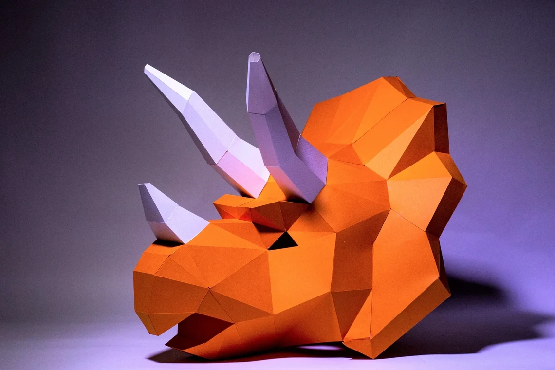 Triceratops 2 Mask Paper Craft, Digital Template, Origami, PDF Download DIY, Low Poly, Halloween Mask, Dinosaur 2 Mask