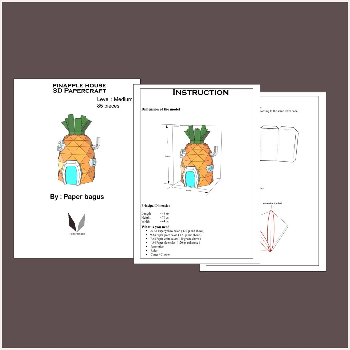 Pineapple house 3D papercraft | DIY paper sculpture | Paper model pattern | Do it yourself | Low poly | PDF pattern | origami | home decor