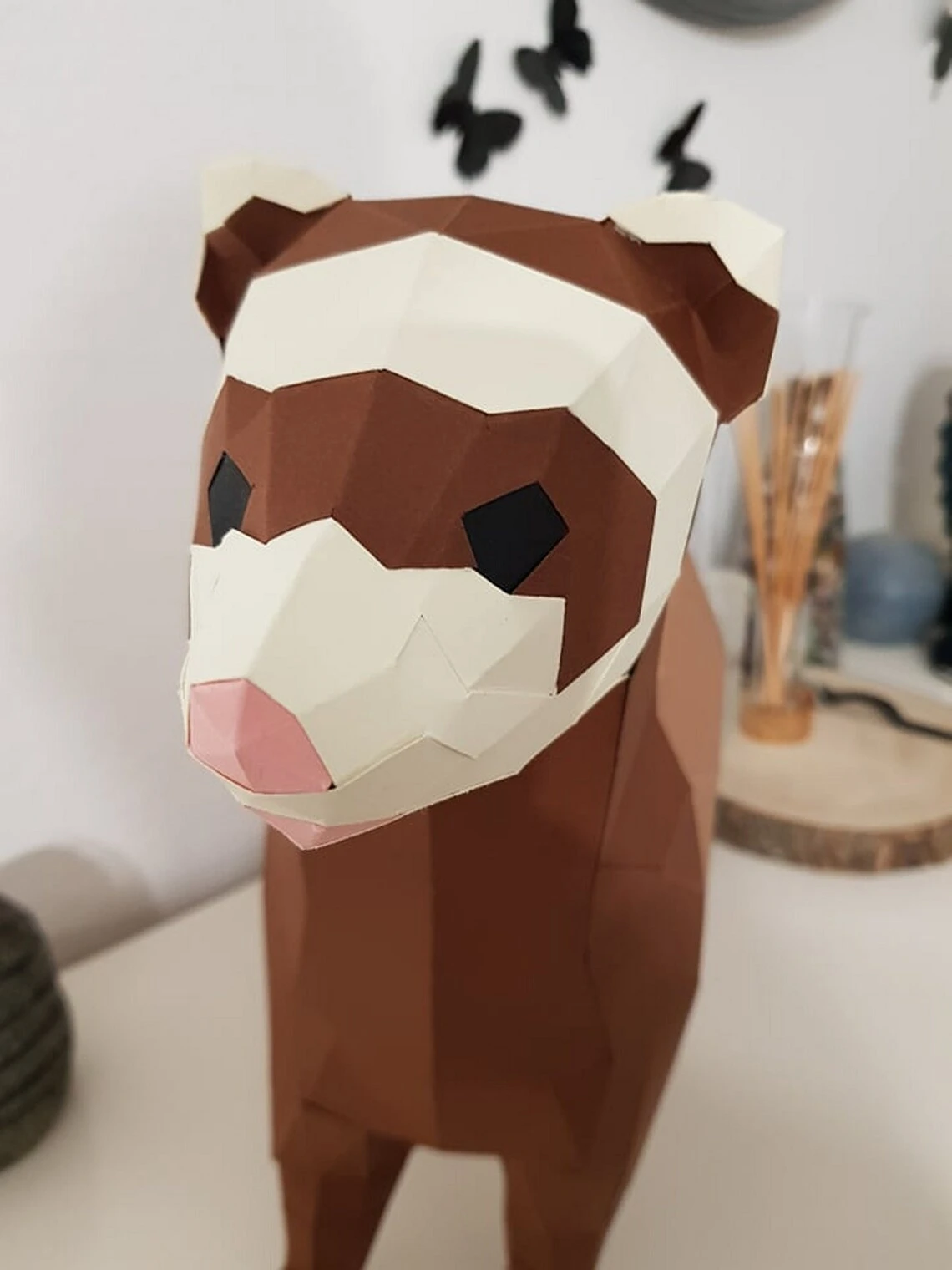 Ferret Papercraft Lowpoly Paper Animals, Get PDF digital file template and instructions for this DIY Paper Modern Paper Sculpture.