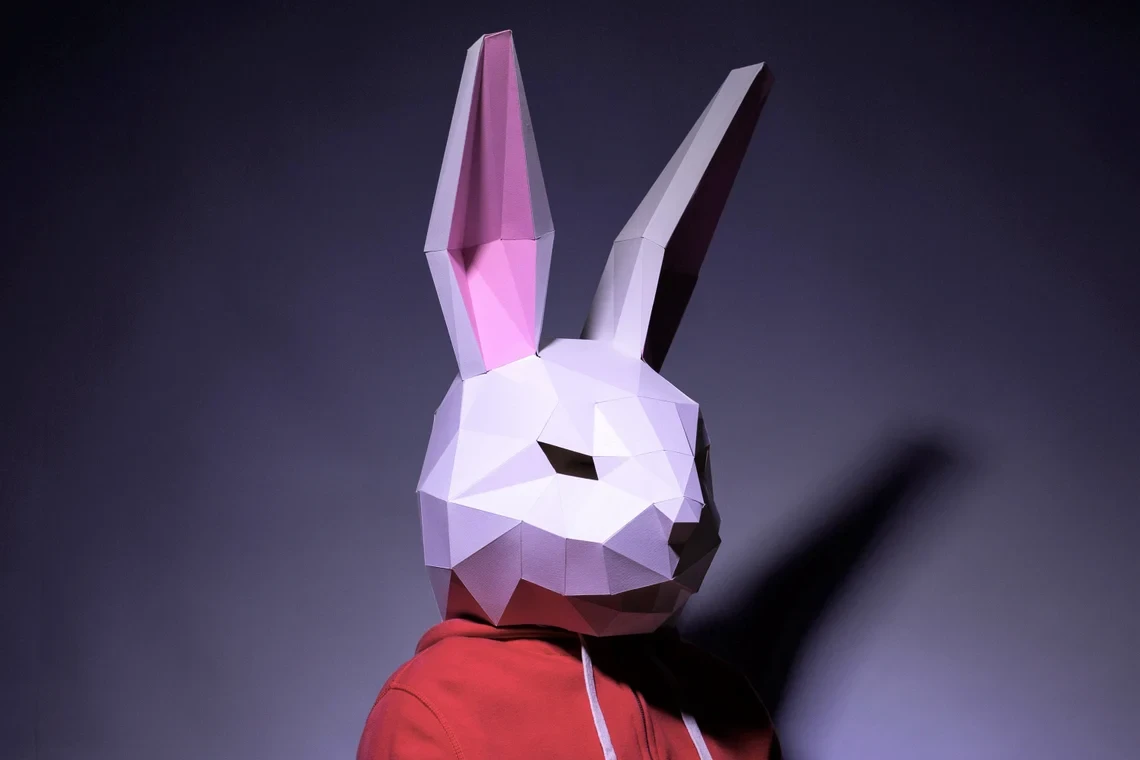 Rabbit mask template - paper mask, papercraft mask, masks, 3d mask, low poly mask, 3d paper mask, paper mask template,mask halloween