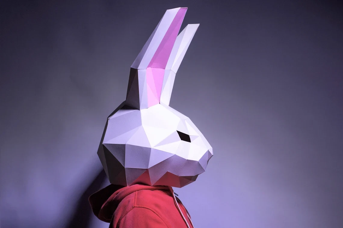 Rabbit mask template - paper mask, papercraft mask, masks, 3d mask, low poly mask, 3d paper mask, paper mask template,mask halloween