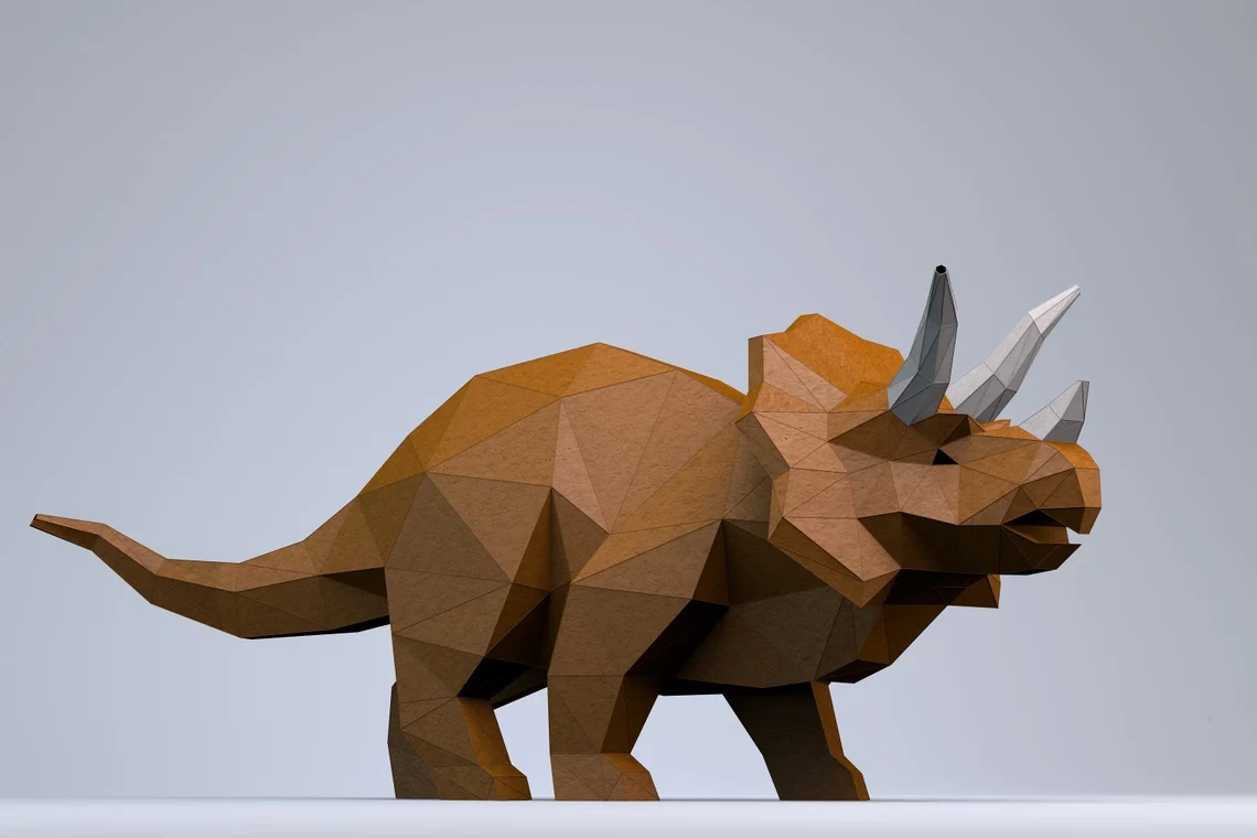 Triceratops Dinosaur Digital Template, PDF Paper Craft, Triceratops Origami, Dinosaur Model