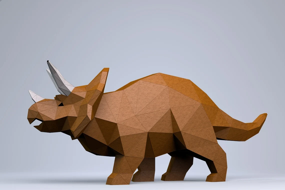 Triceratops Dinosaur Digital Template, PDF Paper Craft, Triceratops Origami, Dinosaur Model