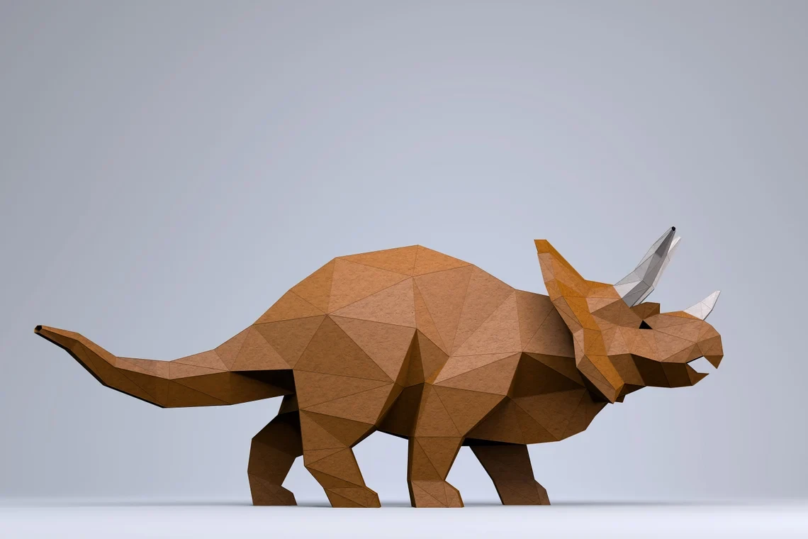 Triceratops Dinosaur Digital Template, PDF Paper Craft, Triceratops Origami, Dinosaur Model