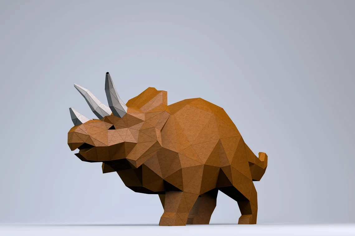 Triceratops Dinosaur Digital Template, PDF Paper Craft, Triceratops Origami, Dinosaur Model