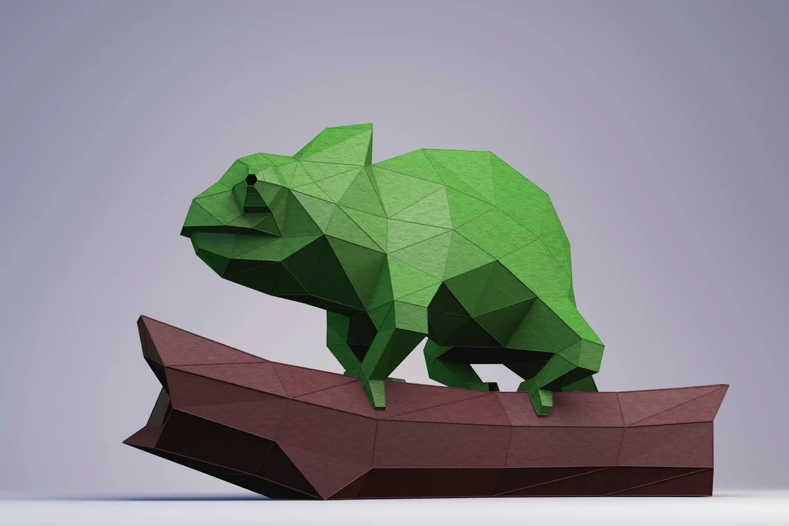 Chameleon Paper Craft, Digital Template, Origami, PDF Download DIY, Low Poly, Trophy, Sculpture, Model