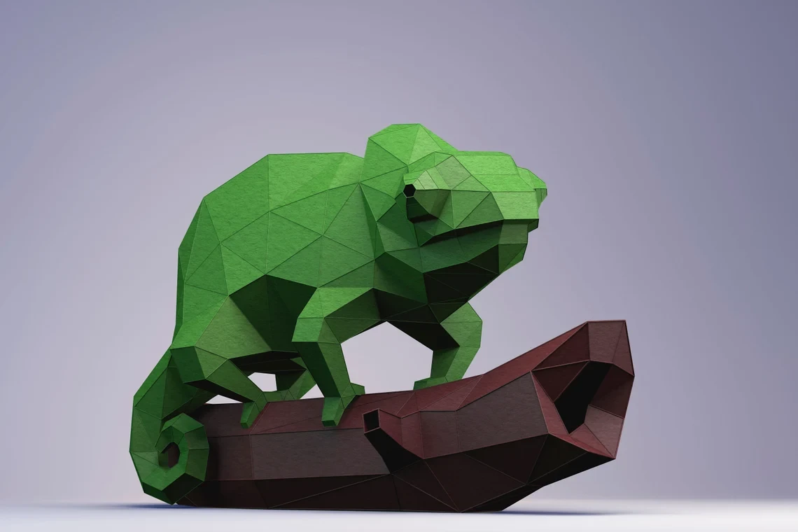 Chameleon Paper Craft, Digital Template, Origami, PDF Download DIY, Low Poly, Trophy, Sculpture, Model