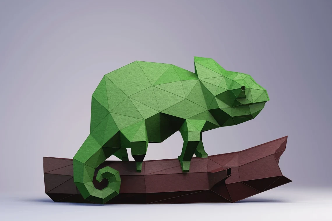 Chameleon Paper Craft, Digital Template, Origami, PDF Download DIY, Low Poly, Trophy, Sculpture, Model