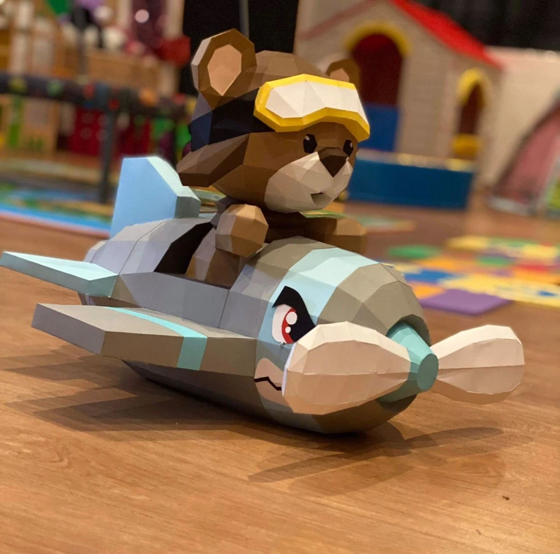 PILOT TEDDY BEAR Papercraft, Template, PDF, DIY, Paper, Low Poly, Kids Toy