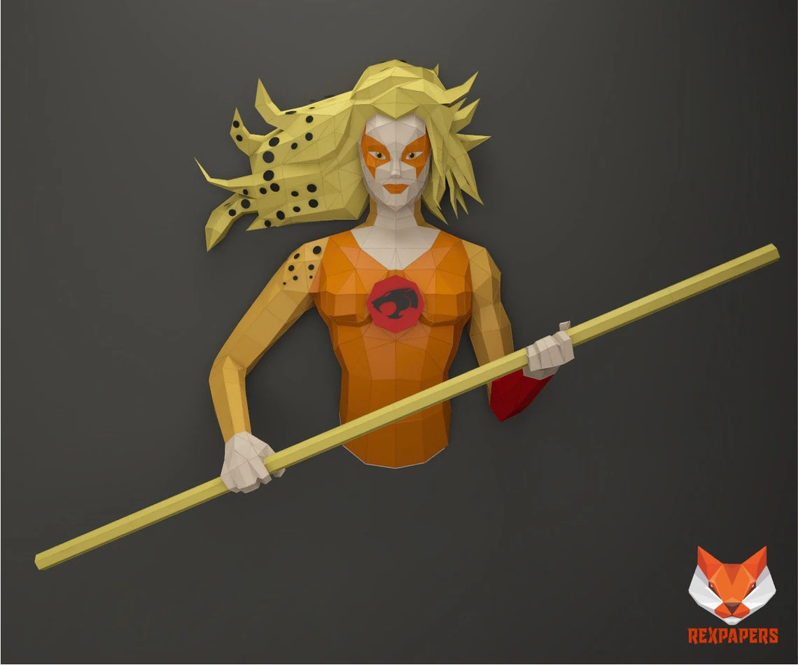 Cheetara, ThunderCats Papercraft, PDF Template, DIY 3d Model, FanArt, Paper Sculpture, Low Poly, Pepakura Craft, Manualidad