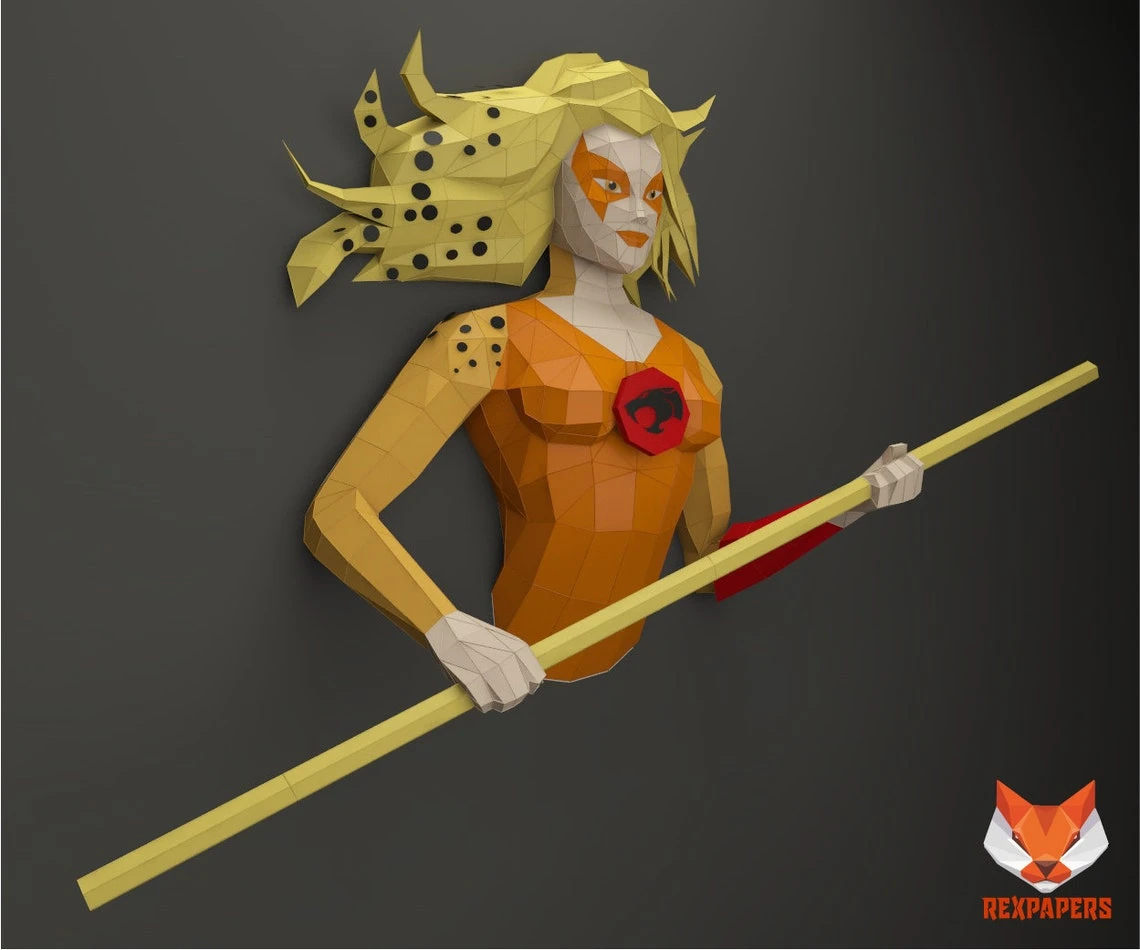 Cheetara, ThunderCats Papercraft, PDF Template, DIY 3d Model, FanArt, Paper Sculpture, Low Poly, Pepakura Craft, Manualidad