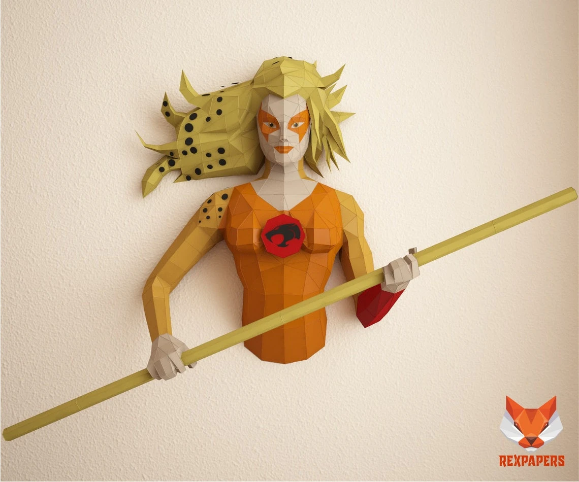 Cheetara, ThunderCats Papercraft, PDF Template, DIY 3d Model, FanArt, Paper Sculpture, Low Poly, Pepakura Craft, Manualidad