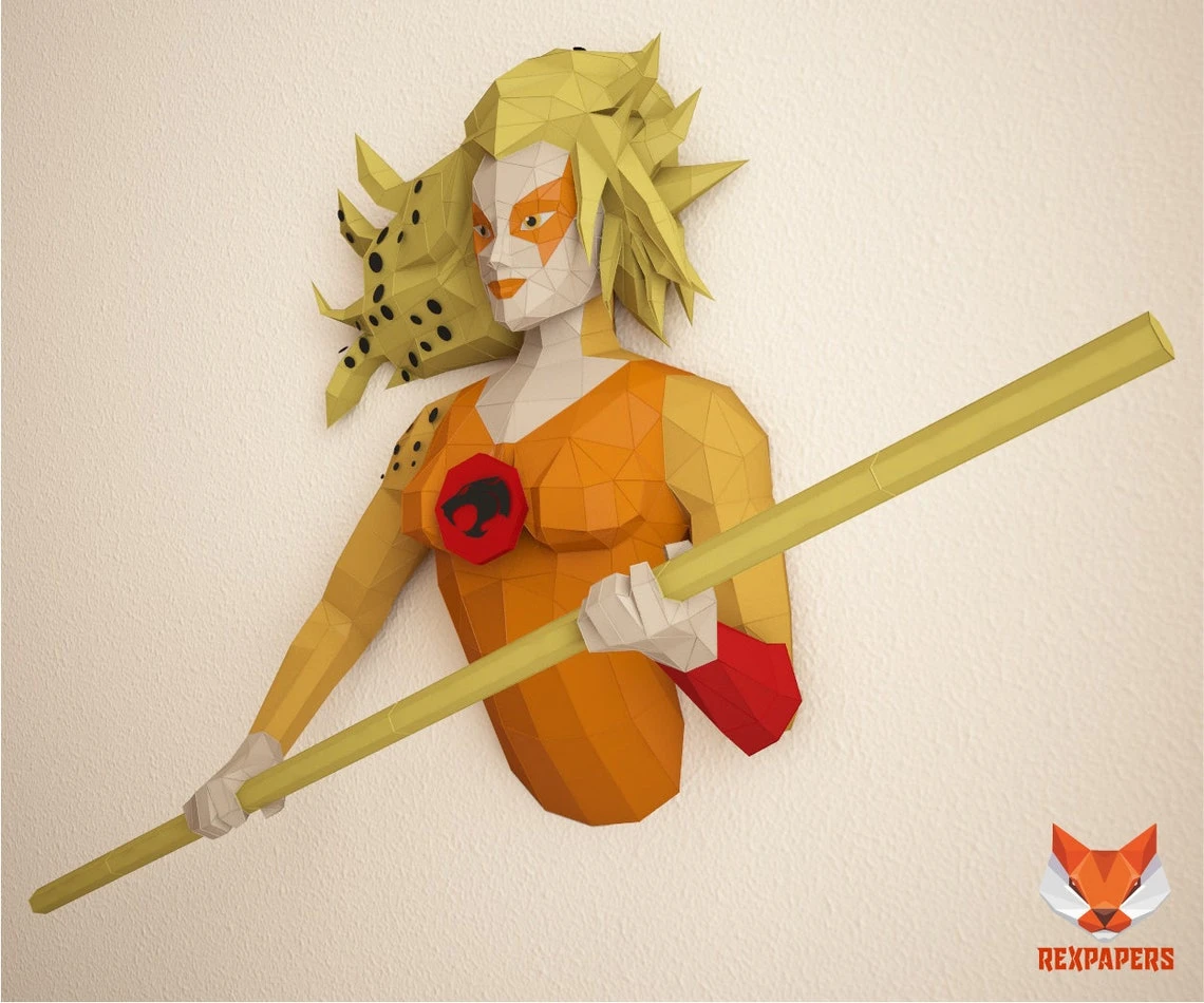 Cheetara, ThunderCats Papercraft, PDF Template, DIY 3d Model, FanArt, Paper Sculpture, Low Poly, Pepakura Craft, Manualidad