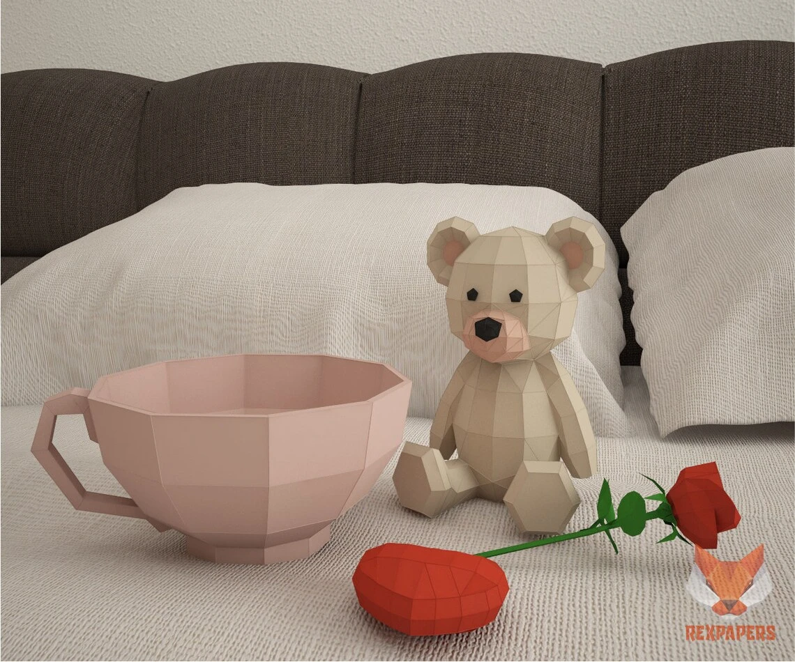 Cuddly Bear, Cute Teddy Bear Papercraft, PDF Template, DIY 3d Model, FanArt, Paper Sculpture, Low Poly, Pepakura Craft, Manualidad