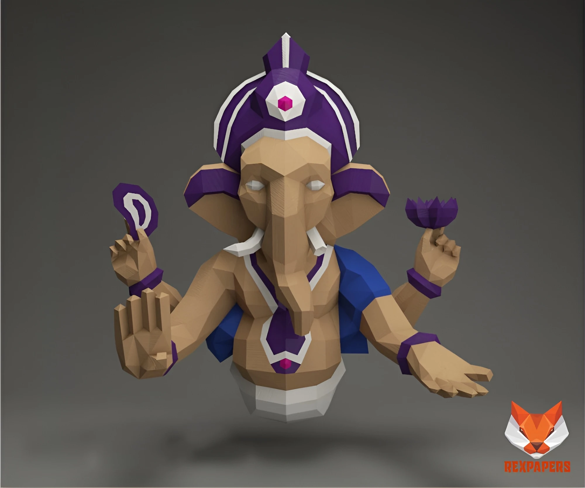 Ganesha Papercraft, PDF Template, DIY 3d Model, FanArt, Paper Sculpture, Low Poly, Pepakura Craft, Manualidad