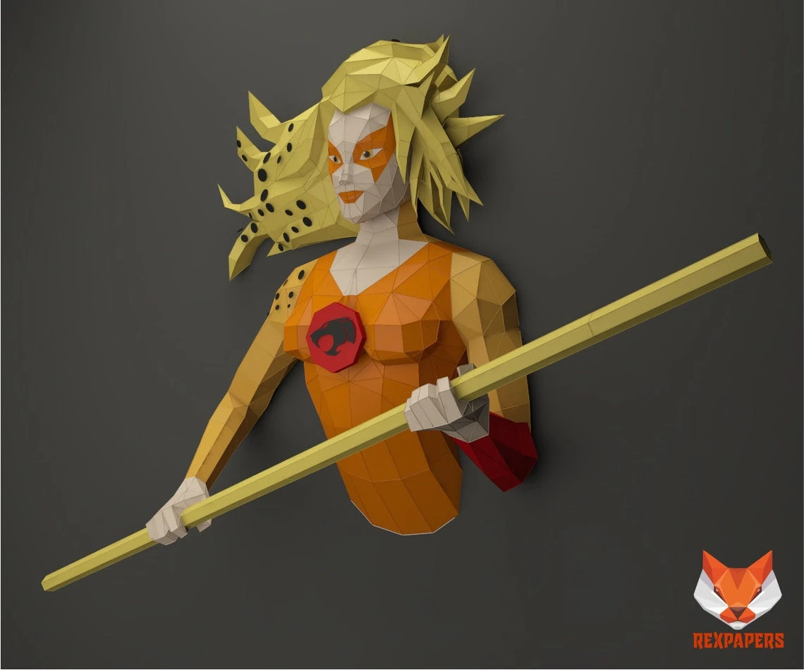 Cheetara, ThunderCats Papercraft, PDF Template, DIY 3d Model, FanArt, Paper Sculpture, Low Poly, Pepakura Craft, Manualidad