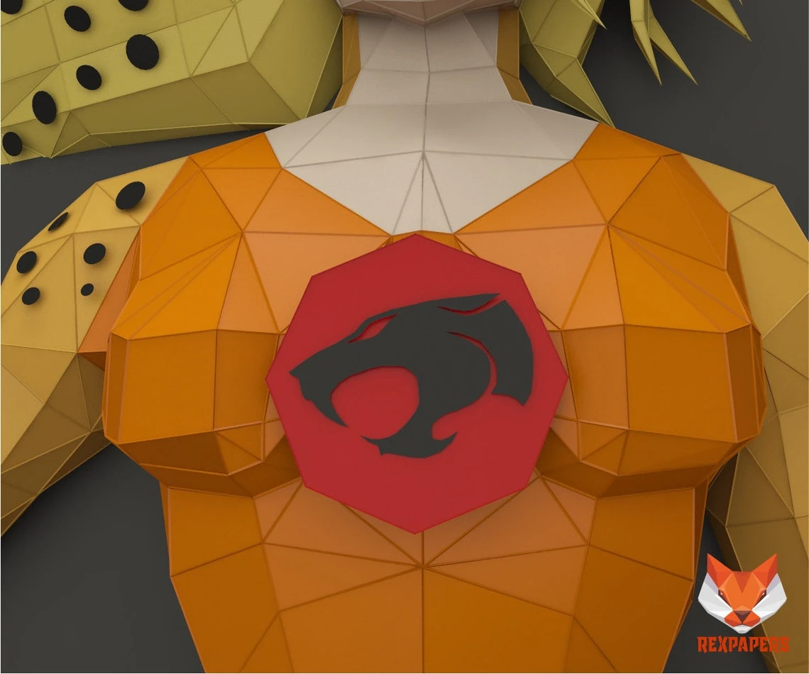 Cheetara, ThunderCats Papercraft, PDF Template, DIY 3d Model, FanArt, Paper Sculpture, Low Poly, Pepakura Craft, Manualidad