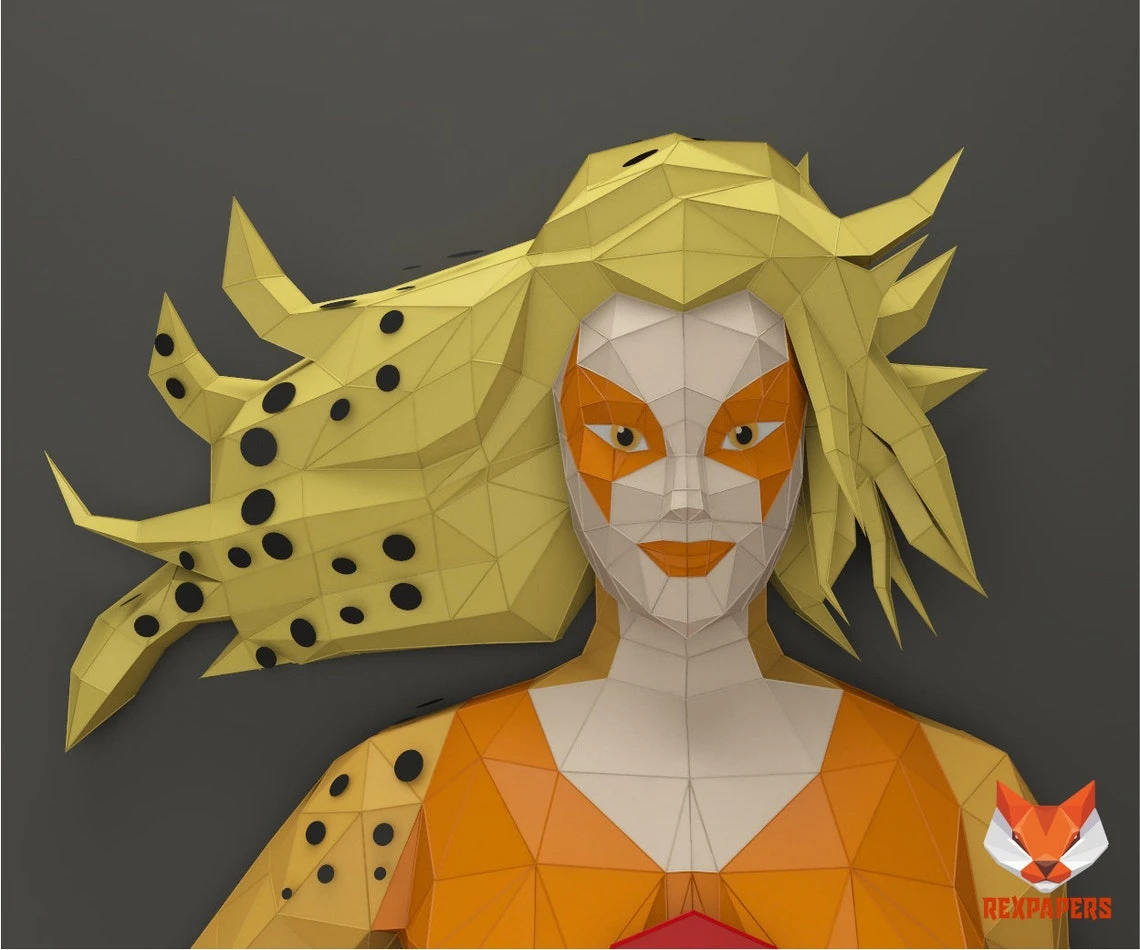 Cheetara, ThunderCats Papercraft, PDF Template, DIY 3d Model, FanArt, Paper Sculpture, Low Poly, Pepakura Craft, Manualidad