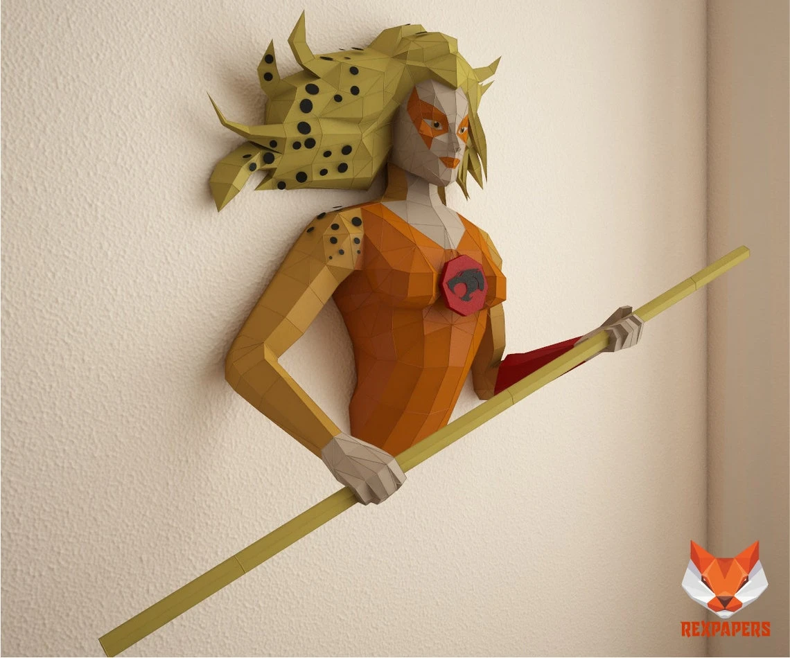 Cheetara, ThunderCats Papercraft, PDF Template, DIY 3d Model, FanArt, Paper Sculpture, Low Poly, Pepakura Craft, Manualidad