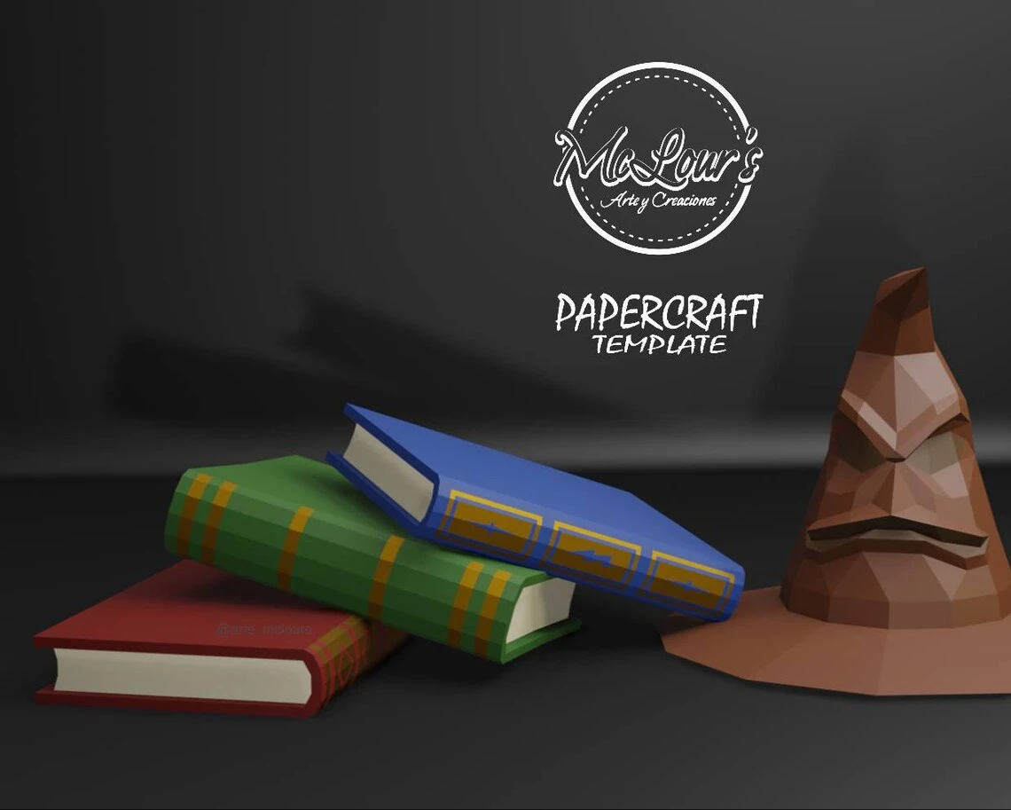 Sorting Hat Harry Potter/ Halloween/ Books and Hat/ DiY Craft/ Template PDF/ Low Poly/ Papercraft Halloween/ 3D Paper Hat/ Origami/ Home decor