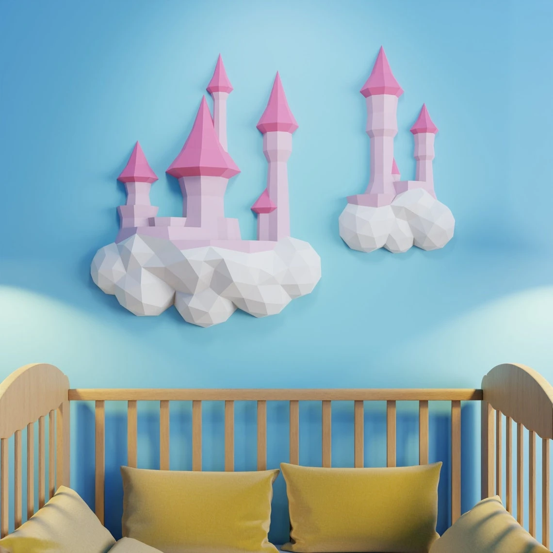 Castle in the Clouds Papercraft 3D DIY low poly paper crafts fantasy wall décor template