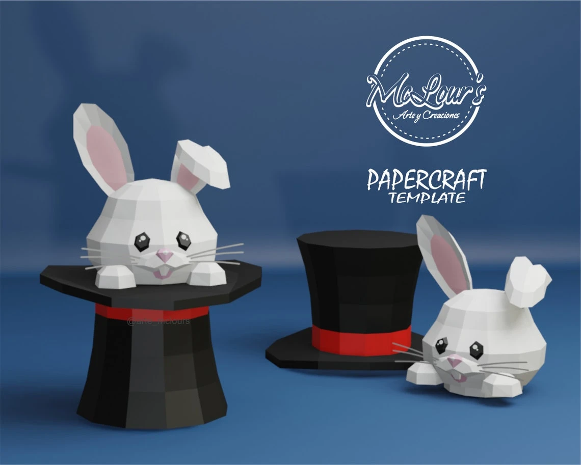 Rabbit in the hat/ Box/ DiY Craft/ Template PDF/ Low Poly/ Papercraft/ 3D Rabbit/ Origami/ Home decor