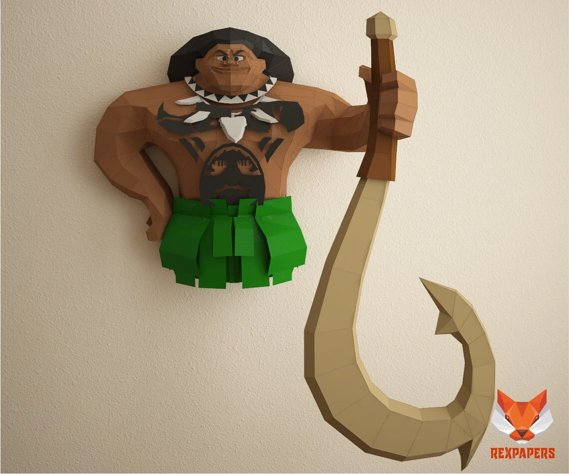 Maui, Moana Papercraft, PDF Template, DIY 3d Model, FanArt, Paper Sculpture, Low Poly, Pepakura Craft, Manualidad