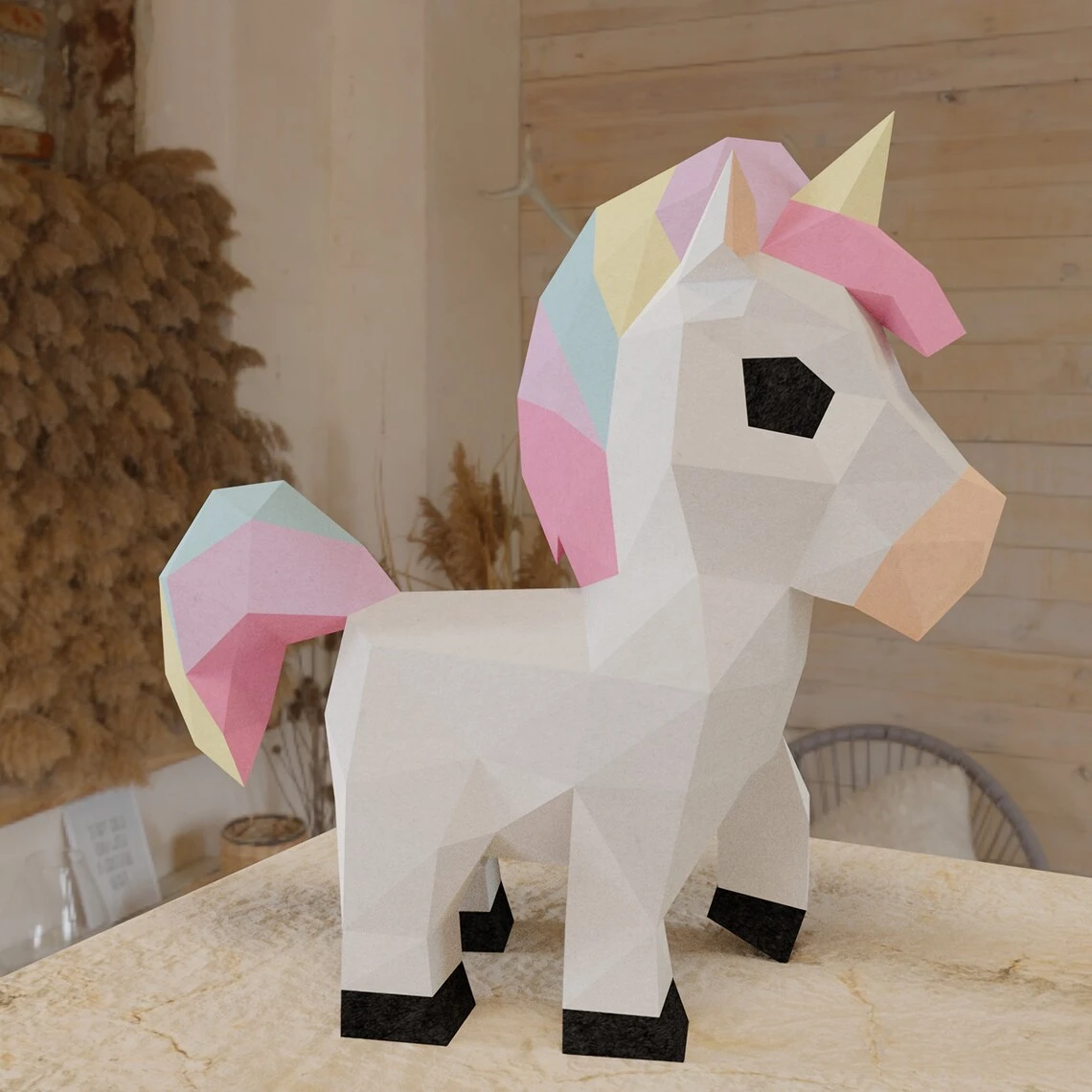 3D Low Poly Unicorn DIY | Printable Papercraft | Unique Geometric Decoration | Original Gift | Relaxing Craft | PDF model