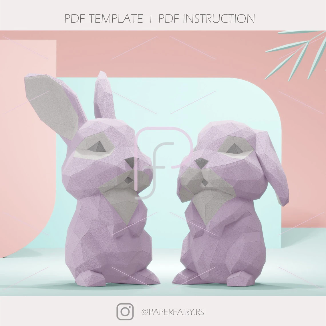 Low poly Baby Bunnies 3d papercraft sculpture,2 designs 3D paper model, modern art statue decor,parametric faceted geometric sculpture