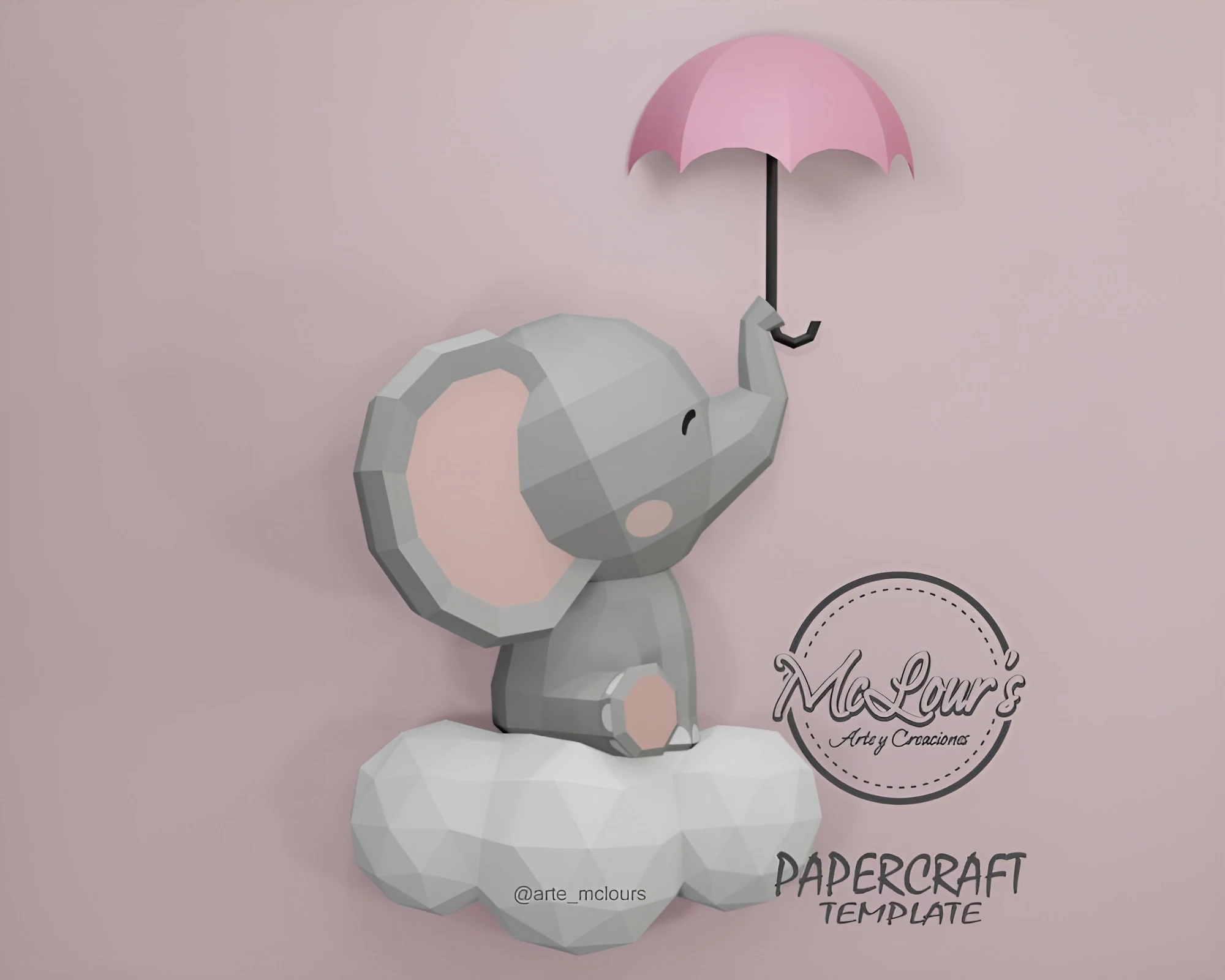 Little Elephant on the Cloud/ DiY Craft/ Template PDF/ Low Poly/ Papercraft/ 3D Elephant/ Origami/ Home decor