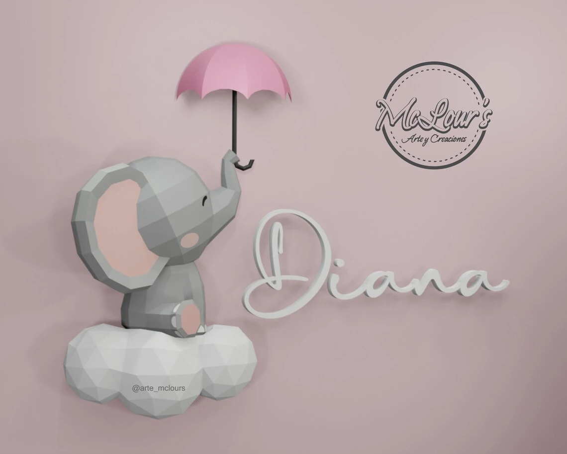 Little Elephant on the Cloud/ DiY Craft/ Template PDF/ Low Poly/ Papercraft/ 3D Elephant/ Origami/ Home decor