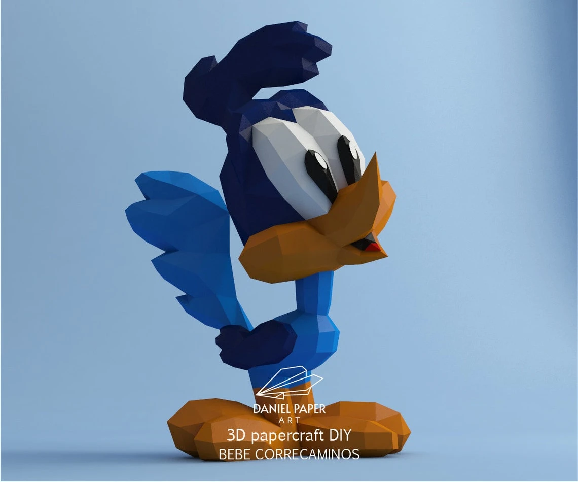 Baby Road Runner, Looney Tunes PDF Template, DIY 3d Model, FanArt, Paper Sculpture, Low Poly, Pepakura, Craft, Manualidad, Paper Art