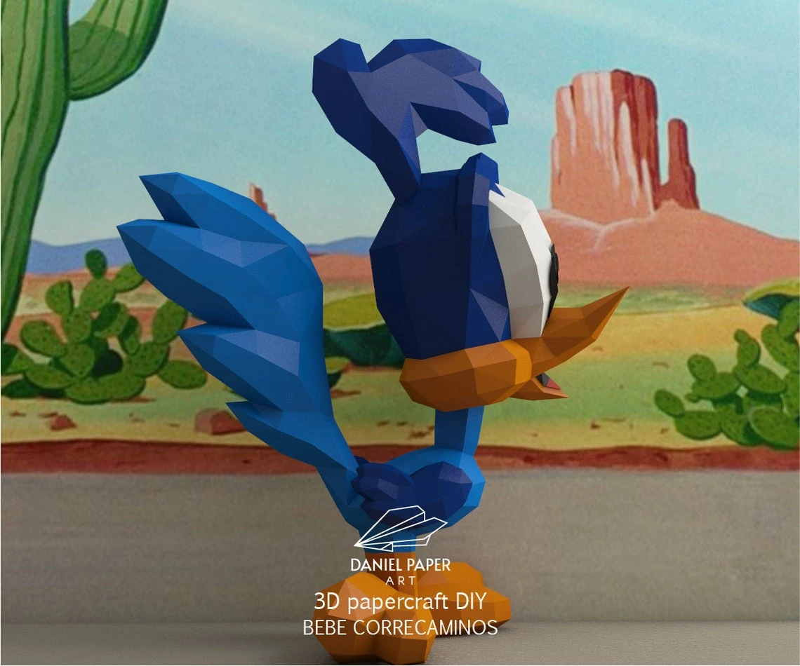 Baby Road Runner, Looney Tunes PDF Template, DIY 3d Model, FanArt, Paper Sculpture, Low Poly, Pepakura, Craft, Manualidad, Paper Art